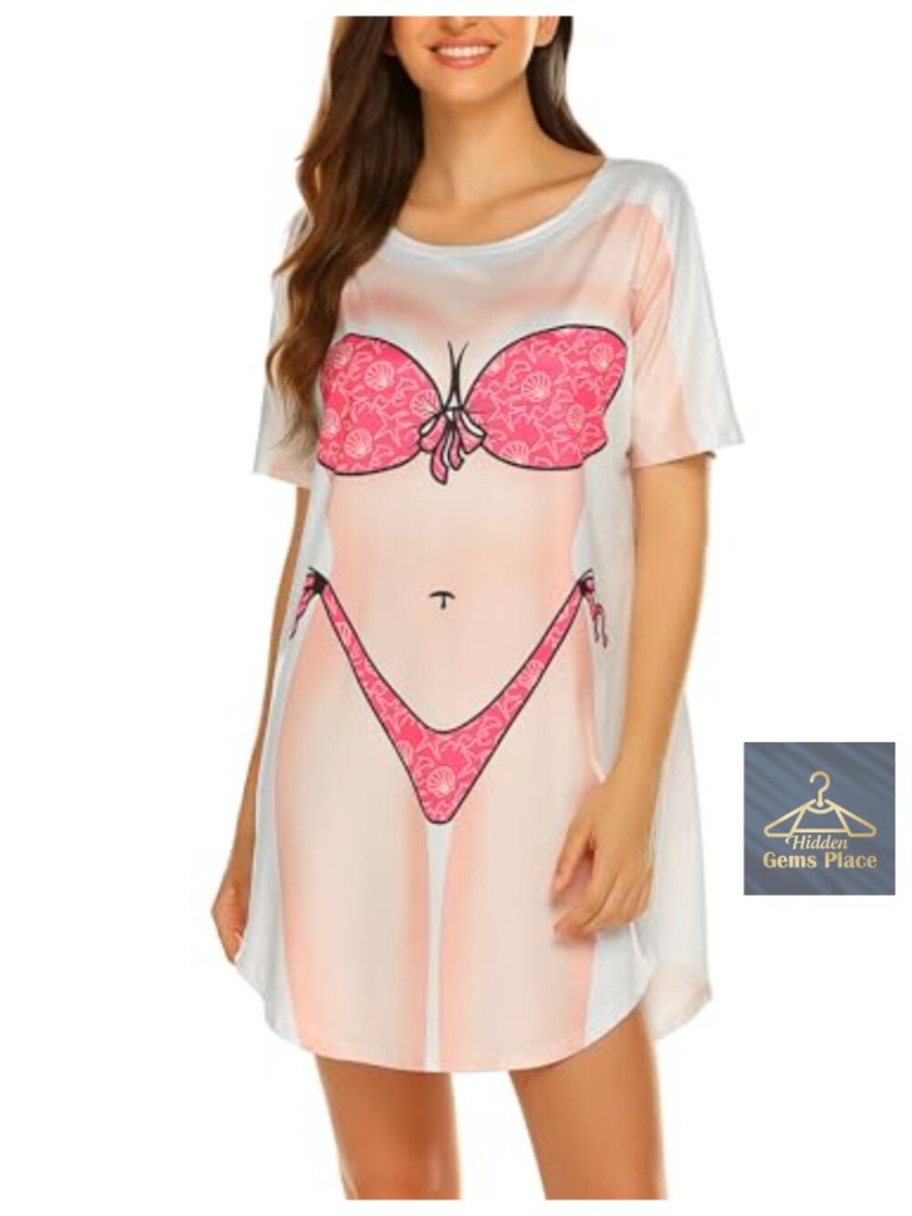 Ekouaer Bikini Shirt Cover Up Short Sleeve Baggy T Shirt Dress